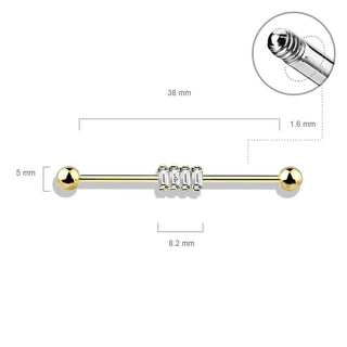 Industrial Barbell 4 Quadrate Zirkonia