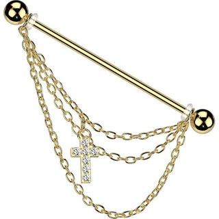 Industrial Barbell Kreuz Zirkonia Kette Anhänger