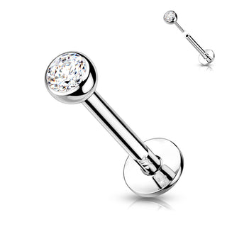 14 Karat Gold Labret Kugel Flach Zirkonia Gelbgold Weißgold Push-In