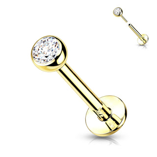 14 Karat Gold Labret Kugel Flach Zirkonia Gelbgold Weißgold Push-In