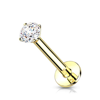 14 Karat Gold Labret Zirkonia Rund Gelbgold Weißgold Push-In