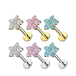 14 Karat Gold Labret Blume Zirkonia Gelbgold Weißgold Push-In