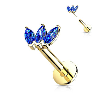 14 Karat Gold Labret Marquise Schliff 3 Zirkonia Gelbgold Weißgold Push-In