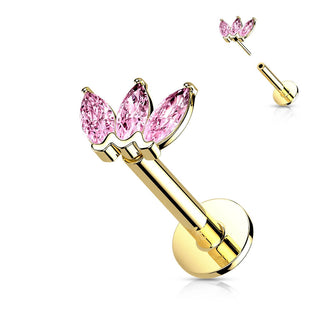 14 Karat Gold Labret Marquise Schliff 3 Zirkonia Gelbgold Weißgold Push-In