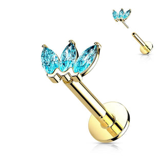 14 Karat Gold Labret Marquise Schliff 3 Zirkonia Gelbgold Weißgold Push-In
