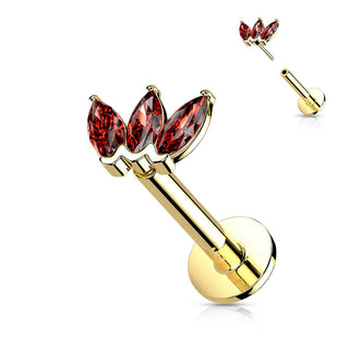 14 Karat Gold Labret Marquise Schliff 3 Zirkonia Gelbgold Weißgold Push-In