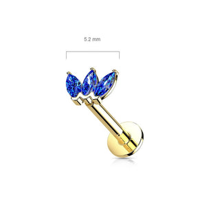 14 Karat Gold Labret Marquise Schliff 3 Zirkonia Gelbgold Weißgold Push-In