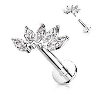 14 Karat Gold Labret Marquise Schliff 5 Zirkonia Gelbgold Weißgold Push-In