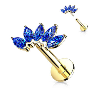 14 Karat Gold Labret Marquise Schliff 5 Zirkonia Gelbgold Weißgold Push-In