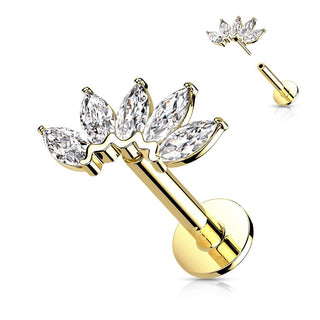 14 Karat Gold Labret Marquise Schliff 5 Zirkonia Gelbgold Weißgold Push-In