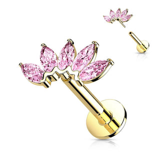 14 Karat Gold Labret Marquise Schliff 5 Zirkonia Gelbgold Weißgold Push-In