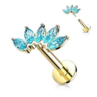 14 Karat Gold Labret Marquise Schliff 5 Zirkonia Gelbgold Weißgold Push-In