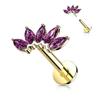 14 Karat Gold Labret Marquise Schliff 5 Zirkonia Gelbgold Weißgold Push-In