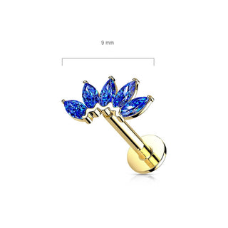 14 Karat Gold Labret Marquise Schliff 5 Zirkonia Gelbgold Weißgold Push-In