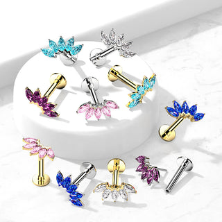 14 Karat Gold Labret Marquise Schliff 5 Zirkonia Gelbgold Weißgold Push-In