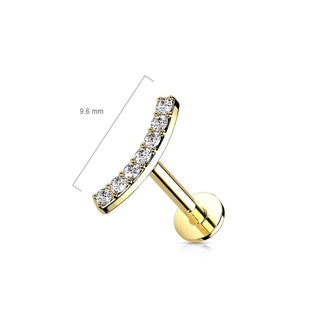 14 Karat Gold Labret Stab gebogen Zirkonia Gelbgold Weißgold Push-In