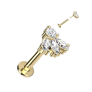 14 Karat Gold Labret Marquise Schliff 3 Zirkonia Gelbgold Weißgold Push-In