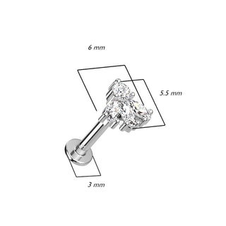 14 Karat Gold Labret Marquise Schliff 3 Zirkonia Gelbgold Weißgold Push-In