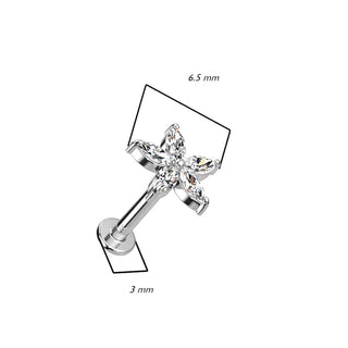 14 Karat Gold Labret Blume Zirkonia Gelbgold Weißgold Push-In