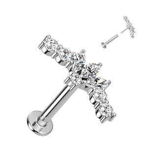 14 Karat Gold Labret Marquise Schliff Zirkonia Gelbgold Weißgold Push-In