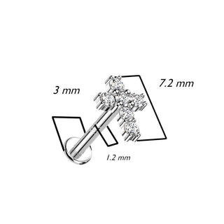 14 Karat Gold Labret Kreuz Zirkonia Gelbgold Weißgold Innengewinde
