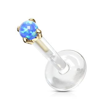 14 Karat Gold Labret Opal Krappenfassung Rund Gelbgold Weißgold