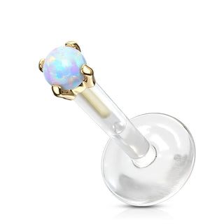 14 Karat Gold Labret Opal Krappenfassung Rund Gelbgold Weißgold
