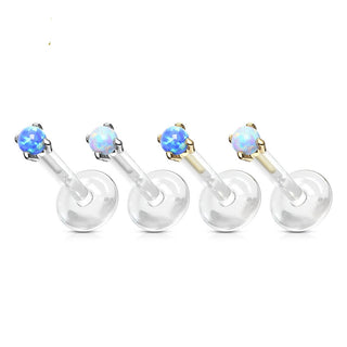 14 Karat Gold Labret Opal Krappenfassung Rund Gelbgold Weißgold