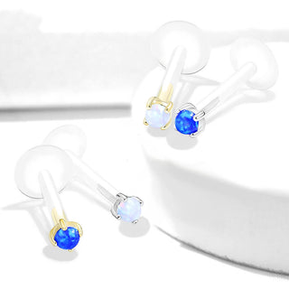 14 Karat Gold Labret Opal Krappenfassung Rund Gelbgold Weißgold