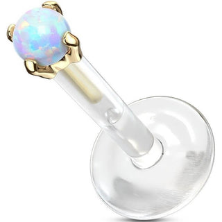 14 Karat Gold Labret Opal Krappenfassung Rund Gelbgold Weißgold