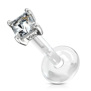 14 Karat Gold Labret Zirkonia Quadrat Gelbgold Weißgold