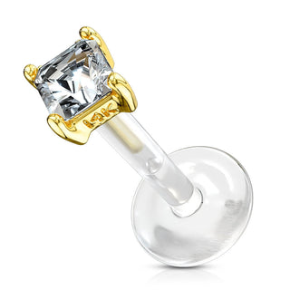 14 Karat Gold Labret Zirkonia Quadrat Gelbgold Weißgold