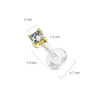 14 Karat Gold Labret Zirkonia Quadrat Gelbgold Weißgold