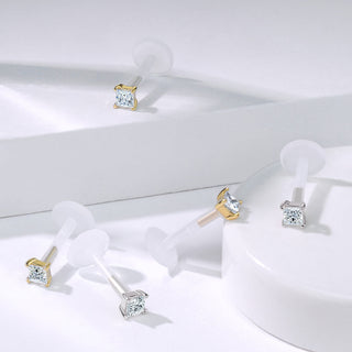14 Karat Gold Labret Zirkonia Quadrat Gelbgold Weißgold