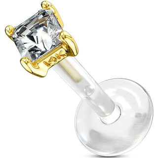 14 Karat Gold Labret Zirkonia Quadrat Gelbgold Weißgold