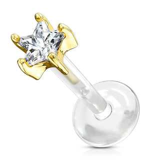 14 Karat Gold Labret Blume Zirkonia Gelbgold Weißgold