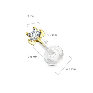 14 Karat Gold Labret Blume Zirkonia Gelbgold Weißgold