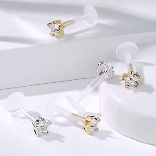 14 Karat Gold Labret Blume Zirkonia Gelbgold Weißgold