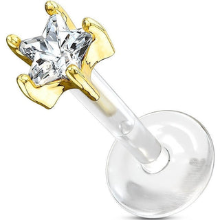 14 Karat Gold Labret Blume Zirkonia Gelbgold Weißgold