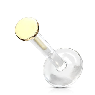 14 Karat Gold Labret Rund Flach Gelbgold Weißgold