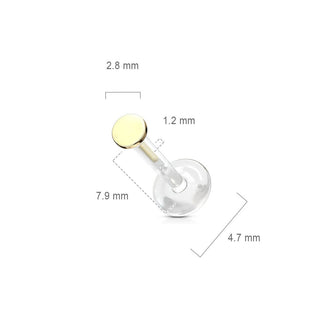 14 Karat Gold Labret Rund Flach Gelbgold Weißgold