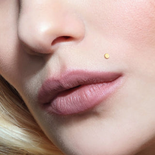 14 Karat Gold Labret Rund Flach Gelbgold Weißgold