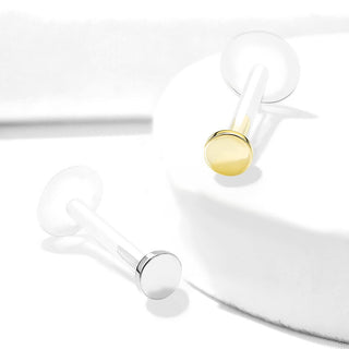 14 Karat Gold Labret Rund Flach Gelbgold Weißgold