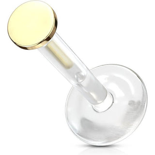 14 Karat Gold Labret Rund Flach Gelbgold Weißgold