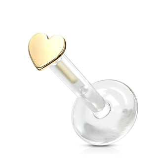 14 Karat Gold Labret Herz Flach Gelbgold Weißgold