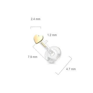 14 Karat Gold Labret Herz Flach Gelbgold Weißgold