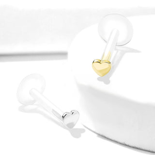 14 Karat Gold Labret Herz Flach Gelbgold Weißgold