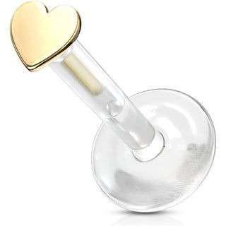 14 Karat Gold Labret Herz Flach Gelbgold Weißgold
