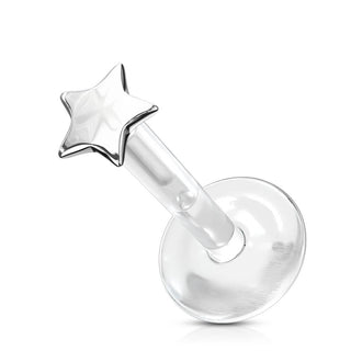 14 Karat Gold Labret Stern Flach Gelbgold Weißgold