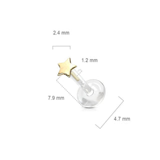 14 Karat Gold Labret Stern Flach Gelbgold Weißgold